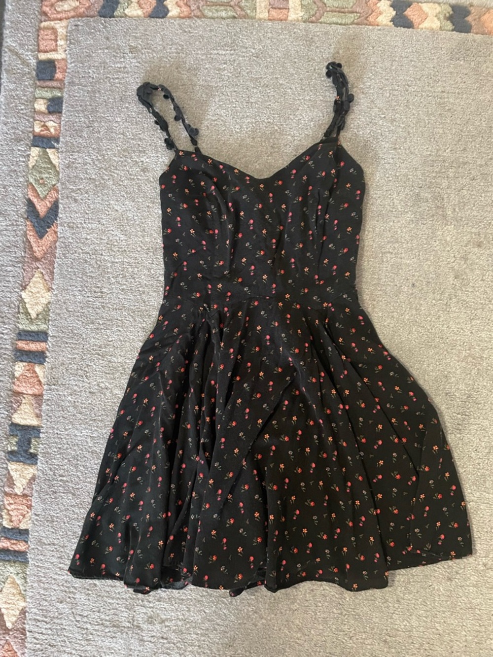 Kimchi Blue Black Mini Dress with Red Floral Print